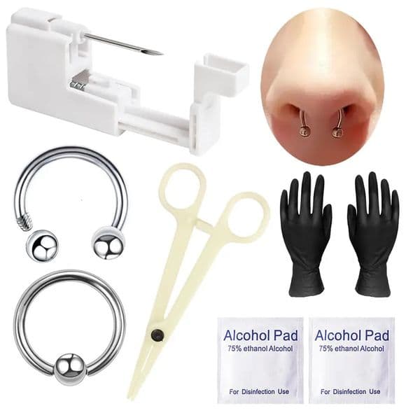 8Pcs Septum Piercing Jewelry Kit Nose Cartilage Tragus Piercing Gun Professional Tools Hollow Needle Piercer Clamps 260508