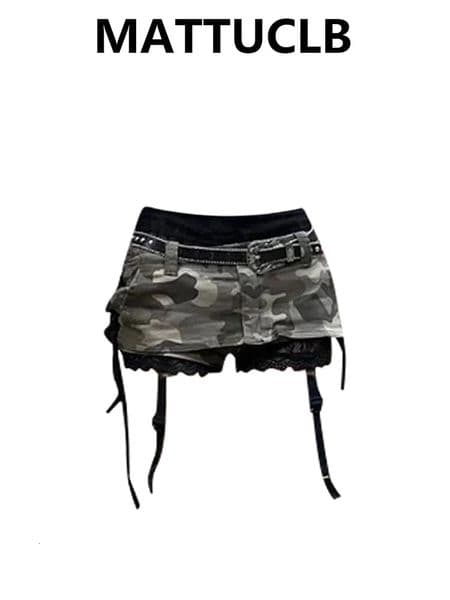 Summer Women Gyaru Coquette Camouflage Culottes Harajuku Shoujo 2000s Aesthetic Low Rise Mini Denim Skirt Korean Y2k Japanese 260508