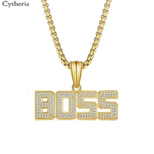 Dazzling Hiphop Golden Men Full Zircon Paved Big BOSS Copper Necklace Long Chain For Rocker Party Gift Street Jewelry 26H0509