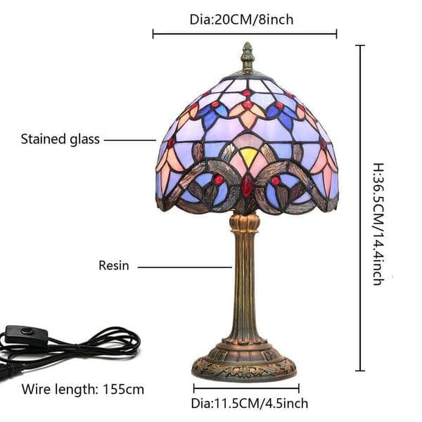 Modern Style Table Lamp, Handmade Stained Glass Small Desk Lamp for Living Room Bedroom Office Baroque Pattern S260508