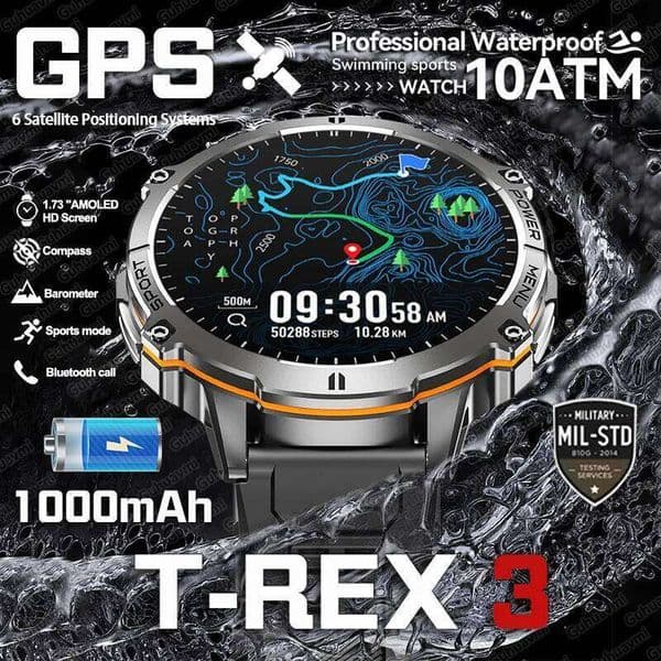 T-Rex 3 Grade 1000mAh Battery Smart Watch 10ATM Waterproof GPS Compass Altimeter Call AMOLED Men Swim Sports Smartwatch 26H0508