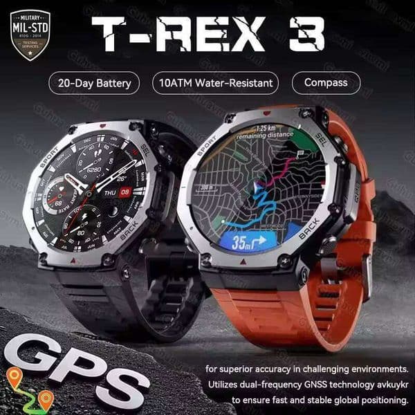 T-Rex 3 Ultra Built-in Dual-band GPS Smartwatch 10ATM Waterproof 48mm AMOLED Compass 170+Sport Durable Smart Watch 2026 26H0508