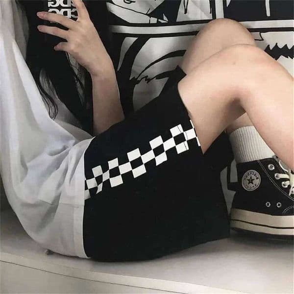 Shorts Women Retro Unisex Plaid Punk Simple Elastic Waist Casual Harajuku Trouser Couple Loose Y2k Daily Streetwear Gothic Men 26L0509