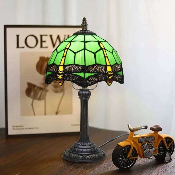 8-Inch Stained Glass Tulip Table Romantic Small Lamp for Living Dining Room Bedroom Decor S260508
