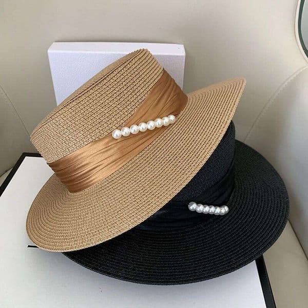 Summer Protection For Women, Korean Style Trendy Fashion Versatile Straw With Pearls, High-End And Elegant Seaside Sun Hat Chunjinqiuli