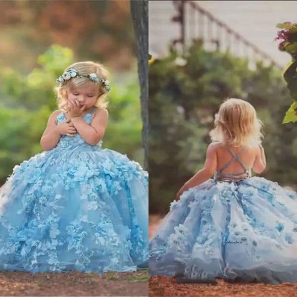 Cute New Flower Girls Dresses For Wedding Multilayer Sleeveless Spaghetti Kids Formal Wear Applique Floor Length Girl's Pegeant Dress 0431