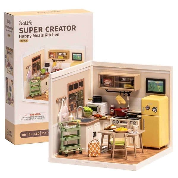 RG Robotime Rolife 3D Puzzle Model Super Store Series Happy Meals Kitchen Plastic DIY Miniature House Kit Building Blocks Kits 26W0507