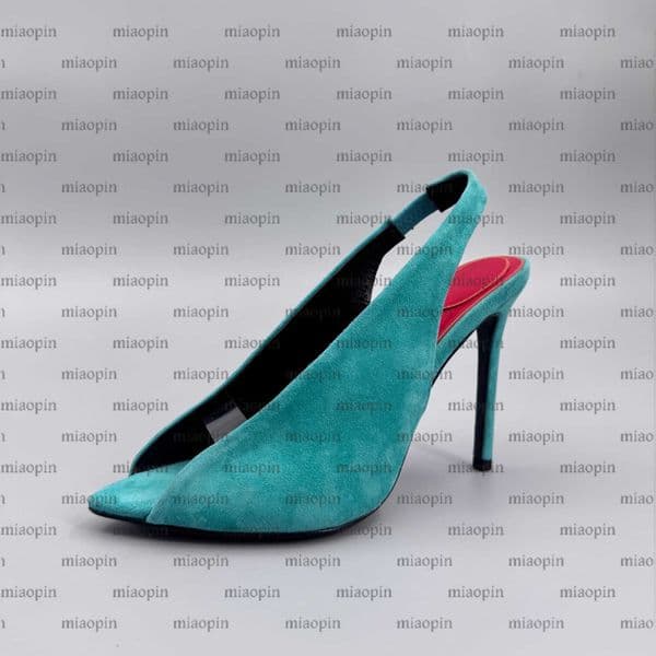 Luxury designer women pointed toe suede slingback pumps Stiletto heel elegant evening party shoes Simple ladies open toe dress shoes High heel sandals