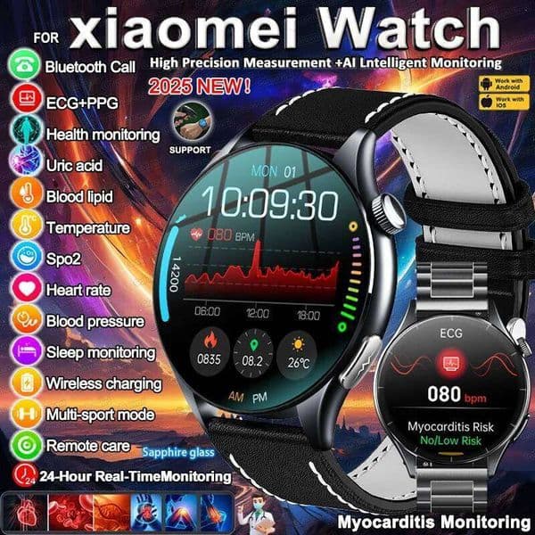 2025 NEW GUHUAVMI Health Care ECG+PPG Smart Watch Precise Blood Lipids Pressure Body Analysis Voice call Waterproof Smartwatch 26H0508