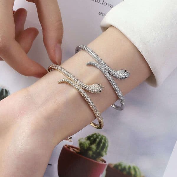 New vintage snake-shaped diamond-encrusted bracelet, unique niche design, fashionable high-end women's jewelry, European and American wholesale