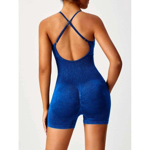 Sandwashed Yoga Bodysuit Women - Strappy Seamless One Piece Workout Suit, Stretch Gym Leotard for Pilates Barre Fitness 26H0509