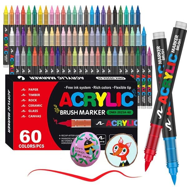 Acrylic Markers Brush Tip Paint Marker 12-72 Colors Acrylic Paint Pen for Rock Canvas Wood Ceramic Adult Coloring DIY Crafts 260506