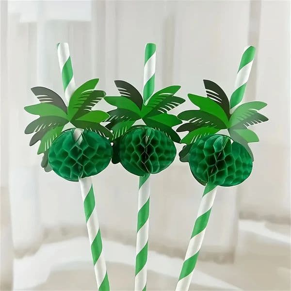 Coconut Tree Paper Straws Green Honeycomb Disposable Summer Drink Accessories Kitchen Supplies Home 260508