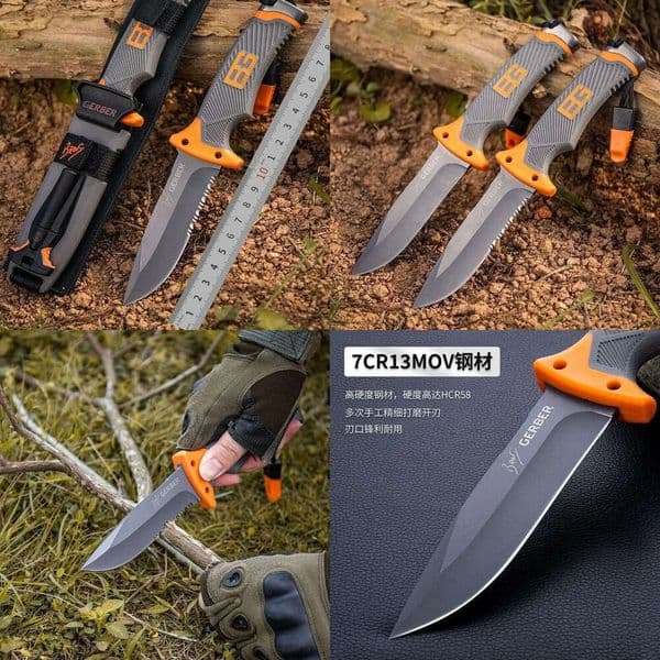 Cross-Border Outdoor Tactical Wilderness Survival Portable Fishing Self-Defense Multi-Functional High Hardness K Sheath Small Straight Knife