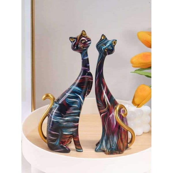 Creative Watercolor Couple Cat Sculpture Resin Material Home Decorative Artwork Bedroom Living Room Entrance Hallway Figurine 26L0509