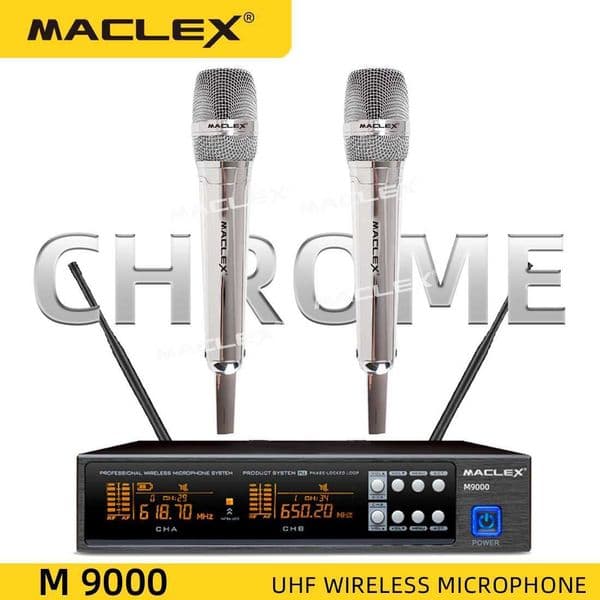 Chrome MACLEX M9000 UHF Long Distance Dual Channel Handheld Professional Wireless Microphone System Stage Performance MIC S260508