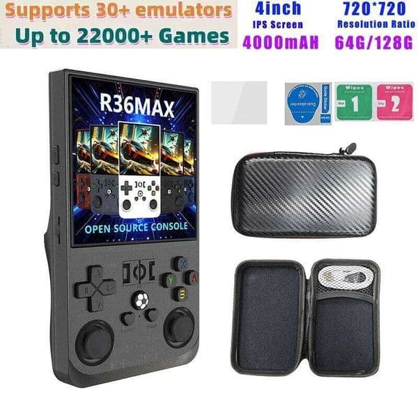 R36 Max Handheld Game Players 4inch I Screen Open Source Console Retro Pocket Video Player 64G/128G Up to 22000+ Games 26L0509
