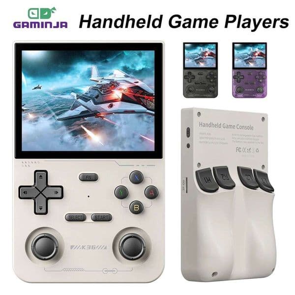 GAMINJA Open Source K36 Retro Handheld Video Game Console 16000 Games Emulator for 1/P/DC/N64/SS 500nit 3.5 Inch I Screen 26Y0509