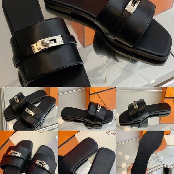 2026 SS Best 1=1 Adjustable Sandals With Lock Womens Fashionable Floral Leather Rubber Flat Slides Summer Beach Shoes Bathroom Slippers 9Cc2 882