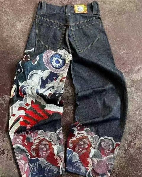 Y2K High Street retro hip-hop punk men wide-leg jeans American Goth Harajuku high-waisted jeans personalized casual loose pants Z260429