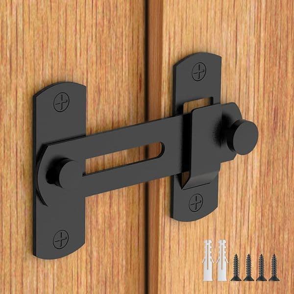 Matte steel black barn door lock - Large-sized sliding teardrop-shaped lock - 90-degree indoor privacy lock - Medieval style warehouse door lock