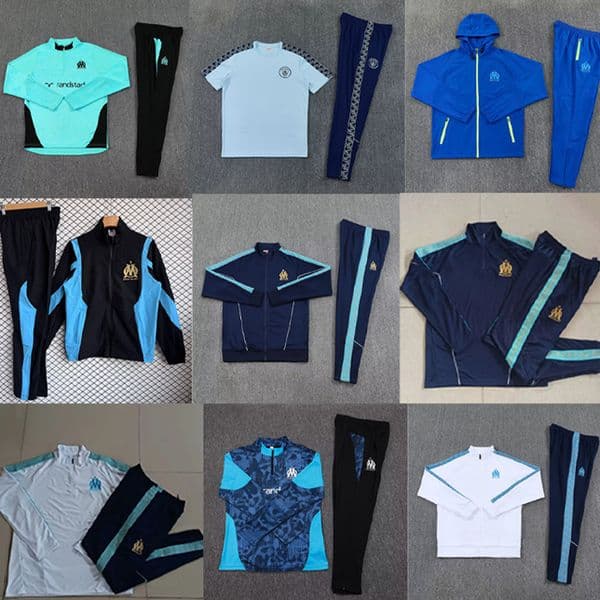 New + Retro tracksuit Marseilles hooded long zipper survetement Training suit veste maillot 26 27 28 OM hoodie tracksuitS football jogging set coat windbreaker suit