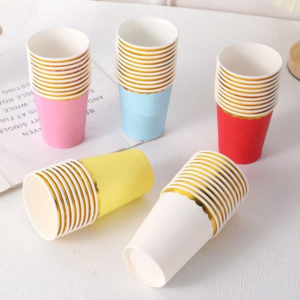 1000pcs 250ml 9oz Bronzing Colorful Paper Cups Disposable Tableware Christmas Birthday Party Decorations Wedding Pink Supplies