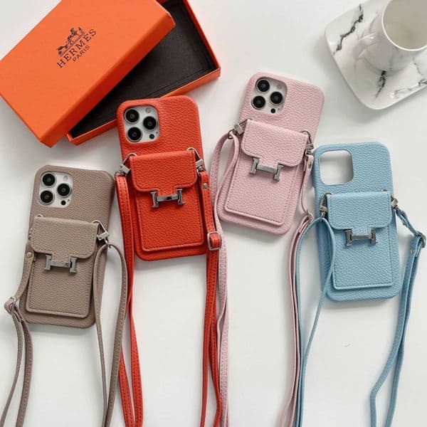 Compatible iPhone 17 Case Apple 16 Pro Max Protective Cover 13 Lychee Pattern Crossbody Card Holder Phone Case T260509