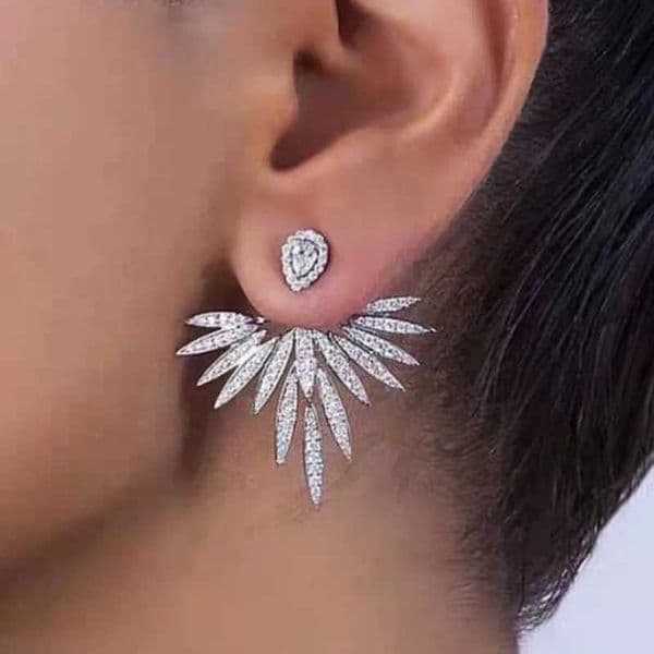 Fashion Luxury Crystal Wing Symmetrical Earrings Exquisite Silver Color Party Jewelry for Women C260509