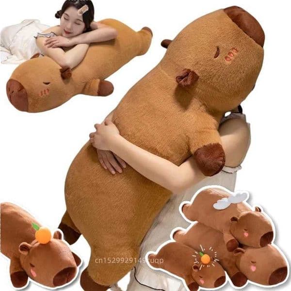 60cm-100cm Kawaii Giant Strip Capybara Plush Doll Pillow Lying Brown Orange Wings Creative Capybara Plush Toy Home Decor H260509