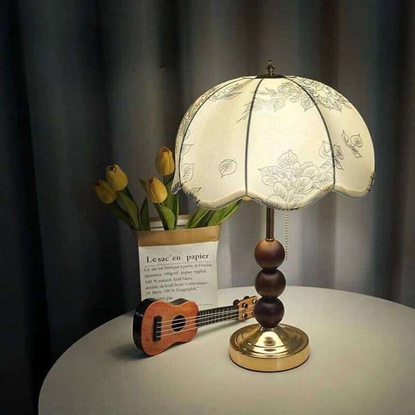 American Vintage Wooden LED Floor Lamps Retro Pattern Fabric Living Room Sofa Bedroom Bedside Interior Atmosphere Table Lights S260508