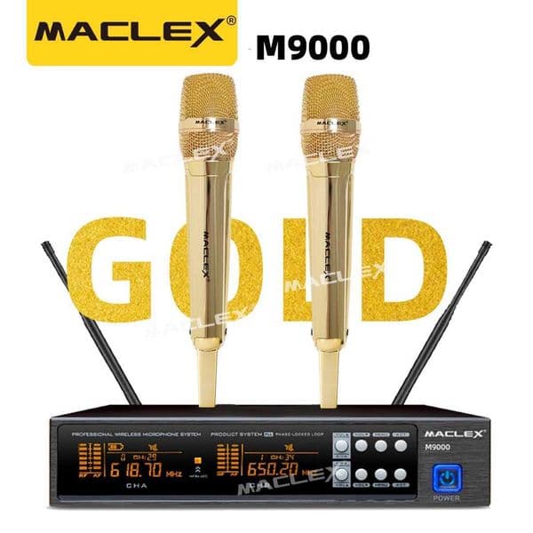 Gold MACLEX UHF M9000 Long Distance Dual Channel Handheld Professional Wireless Microphone System Stage Performance MIC S260508