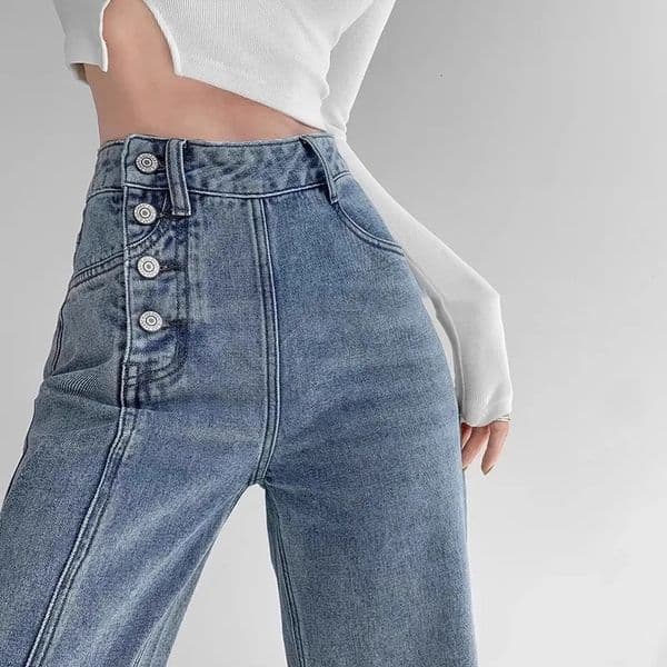 High-waisted Jeans Womens Loose-fit Straight-leg Trousers Draped Wide-leg Denim Pants 260508