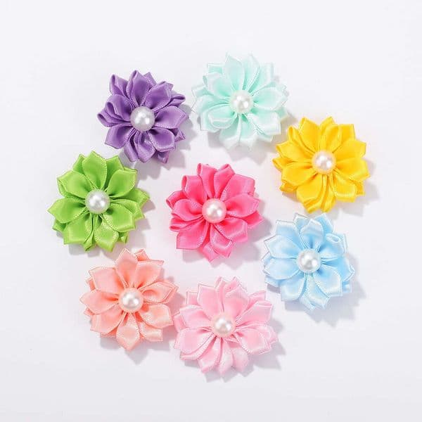 new 1.6inch children's flower imitation pearl elastic ponytail tie petal hair rope 4018