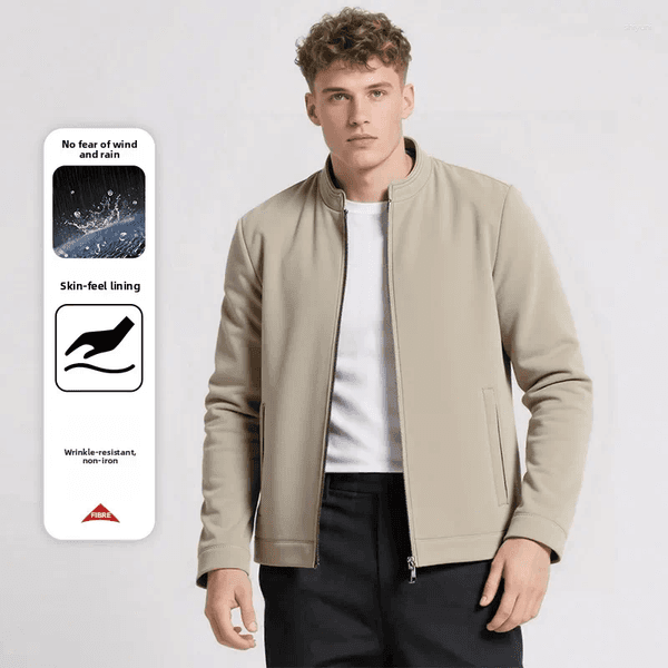 Men's Jackets 2026 Spring Autumn Business Cotton Jacket Casual Fashion Stand Up Collar Windproof Wrinkle Resistant Middle Aged