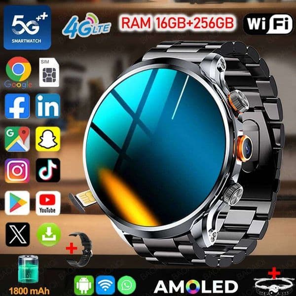 5G/4G Smart Watch 1.95 inch AMOLED 1880mah Battery 16GB+256GB RAM 800W Camera GPS WIFI Google APP Download Heart Rate Smartwatch 26H0508