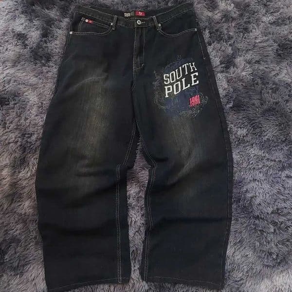 Washed American Y2K Letter Loose Black Jeans Street Fashion Casual Clown Wide-leg Jean Harajuku Retro Couple Streetwear L260509