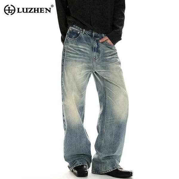 LUZHEN 2026 Spring Gradient Washed Vintage Straight Jeans Mens Fashion Handsome High Quty Casual Vintage Denim Pants JY6193 L260509