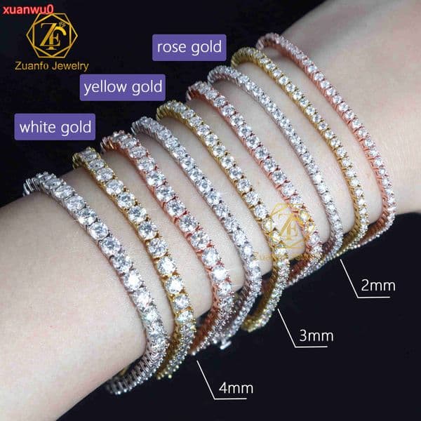 In Stock 925 Sterling Silver Tennis Necklace Gold Plated 2mm 3mm 4mm 5mm VVS Moissanite Diamond Mens Tennis Bracelet Gifts