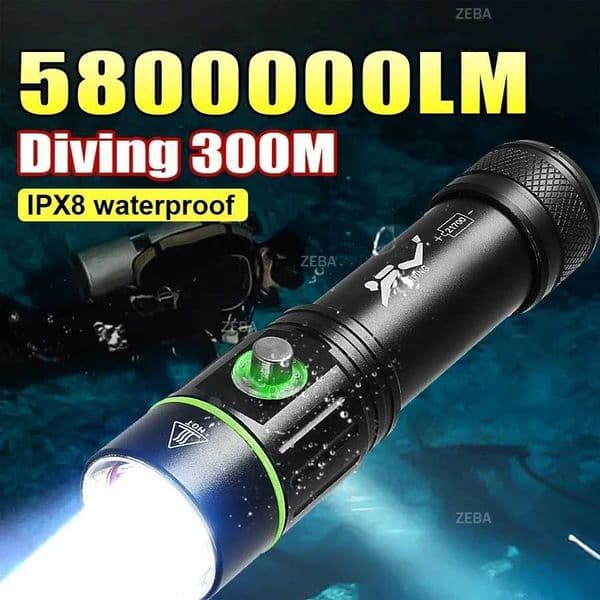 2026 5800000LM Most Powerful Dive Torch Depth 300M Professional Diving Flashlight Scuba Diving Lamp IPX8 Underwater Lantern C260509