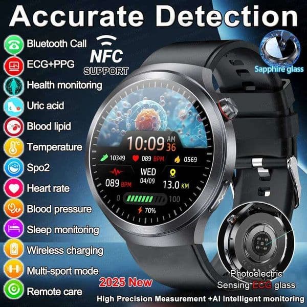 New For ECG+PPG Smart Watch Lipids Uric acid Blood Pressure Health watch Men NFC 100+Sport HD BT call Clock Women 26H0508
