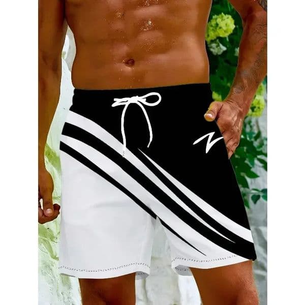 Mens outdoor beach shorts Hawaiian trend contrasting stripes seaside pool vacation leisure sportsgv 260429