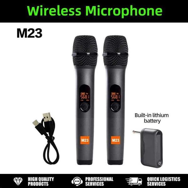 M23 high qualit 2Channel Wireless Microphone System with Rechargeable Receiver Cordless Handheld Mic for Karaoke Church Party DJ S260508