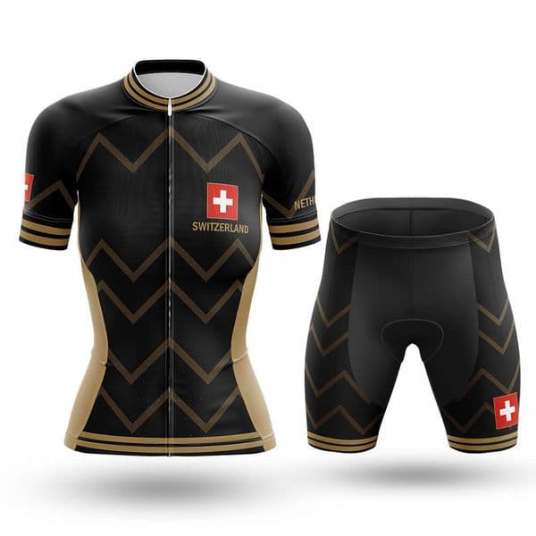 Switzerland V17 Cycling Jersey Womens Set Breathable Biking Outfit Quick-Dry Bib Bicycle Jersey with 19D Padded Shorts