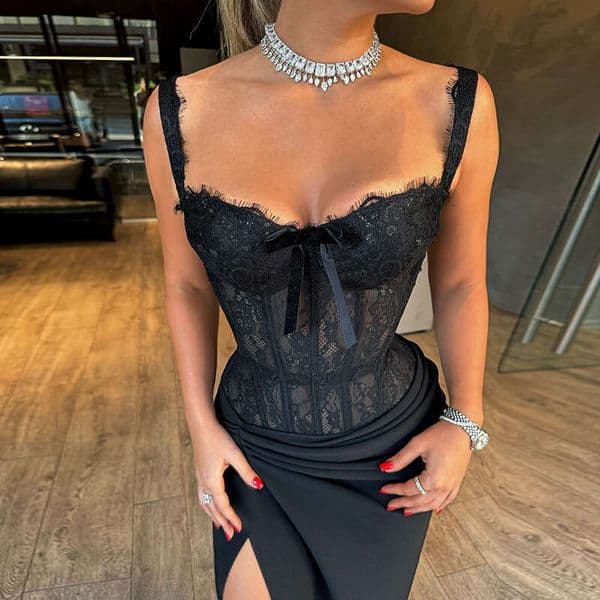 Fall Slim Fit Strap Lace Trim Bodycon Mini Dress Luanyun
