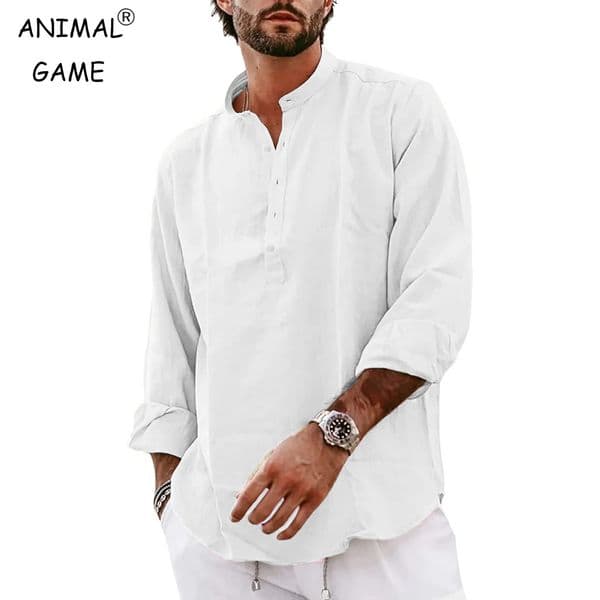 Streetwear Mens Cotton Linen Shirts Casual Lightweight Long Sleeve Henley Shirts for Men Beach Hawaiian Breathable T Shirts 260507