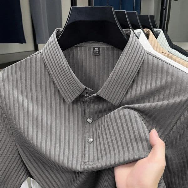 Mens Casual Fashion Striped Short Sleeved Collar Polo Shirt Breathable and Comfortable Summer Versatile T-shirt 260509