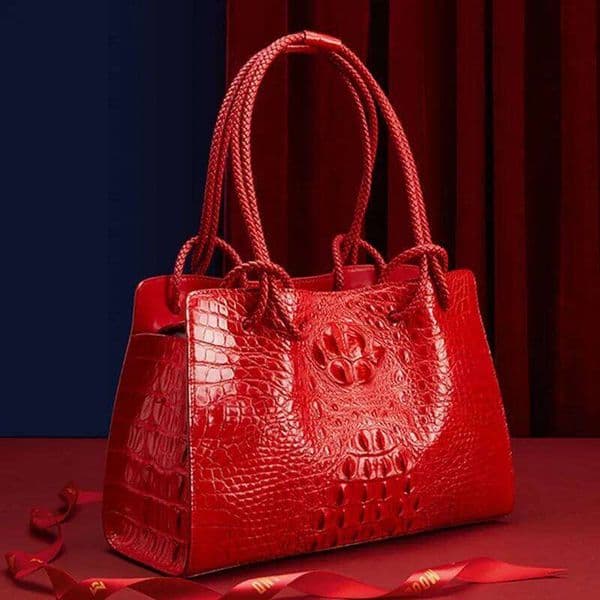 Luxury Genuine Leather Women's Red Crocodile Pattern Ladies Handbags Tote Bag Fashion Travel Portable Shoulder Underarm Bags
