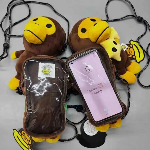 2026 Japan Mobile Transparent Surface Cartoon Figure Shoulder Bag Monkey Holding Bananas Plush Toys Coin Purse Kids Gifts