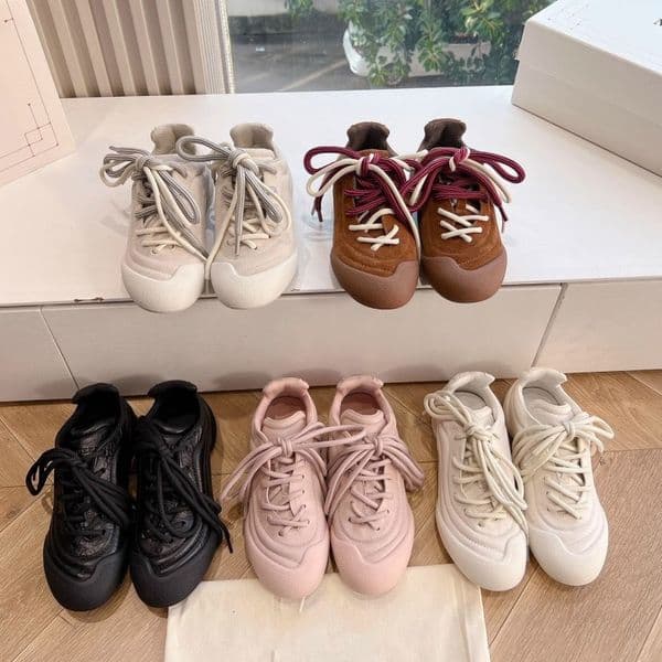 M Luxury Designer Shoes Women's Leather Retro Suede Sneakers, Casual Lace-Up Low-Top Platform Shoes, Comfortable Soft Sole Fashion Trainers Shoes Gift Plus Size 35-41